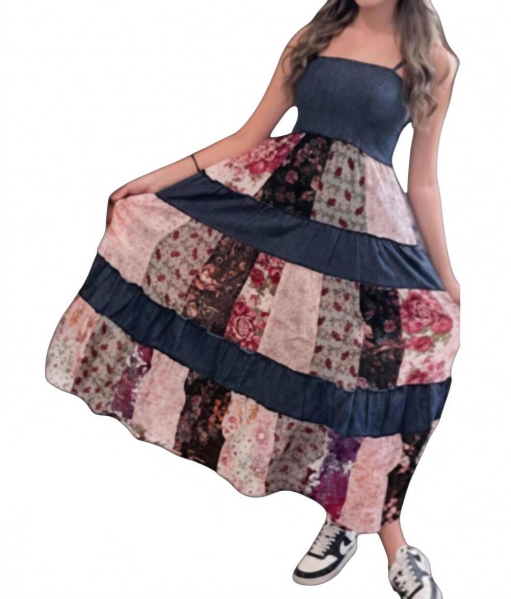 NEW YOUNG THREADS sleeveless patchwork maxi dress in denim